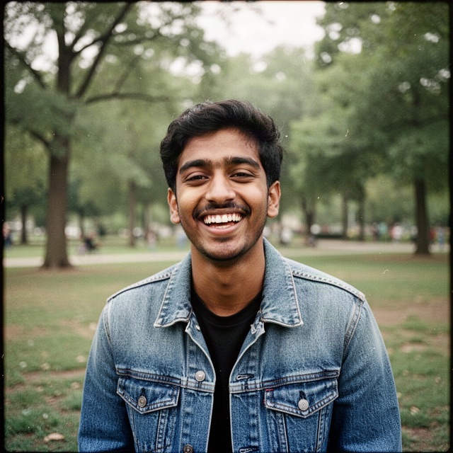 Kabir in a denim jacket in a park